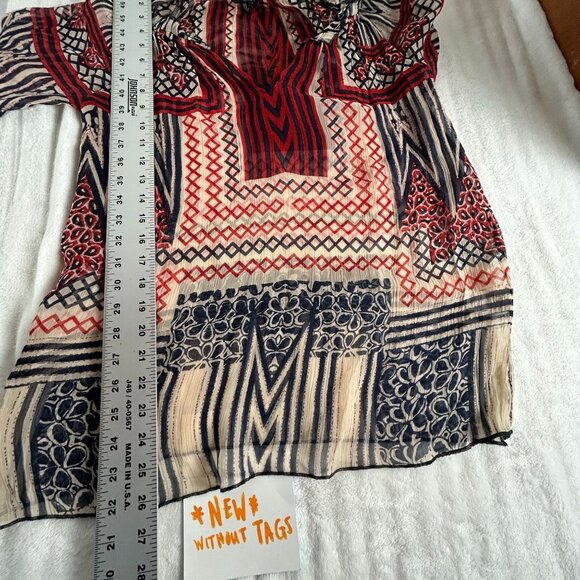 Lucky Brand Womens Boho Print Gauze Split Neck Ruffle Trim Blouse Top XS NWOT - Picture 8 of 8